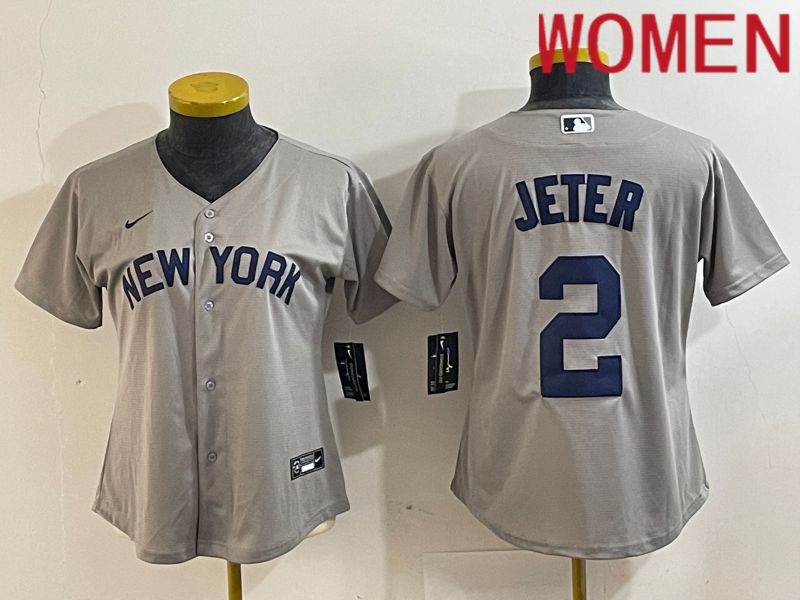 Women New York Yankees 2 Jeter Grey Nike Game 2024 MLB Jersey style 8